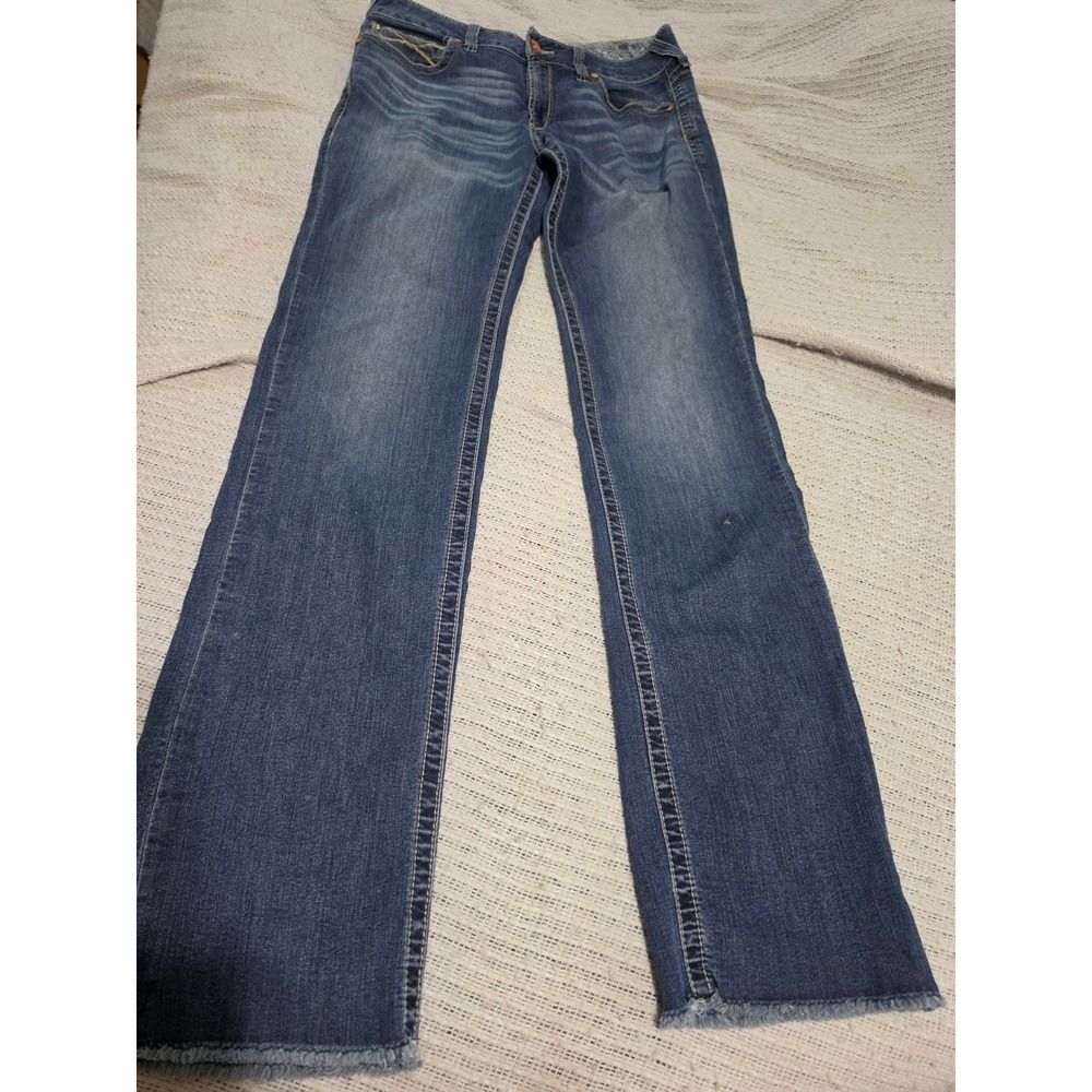 Ariat REAL Denim Straight Leg Jeans Medium Wash Raw Hem 32L 10021909